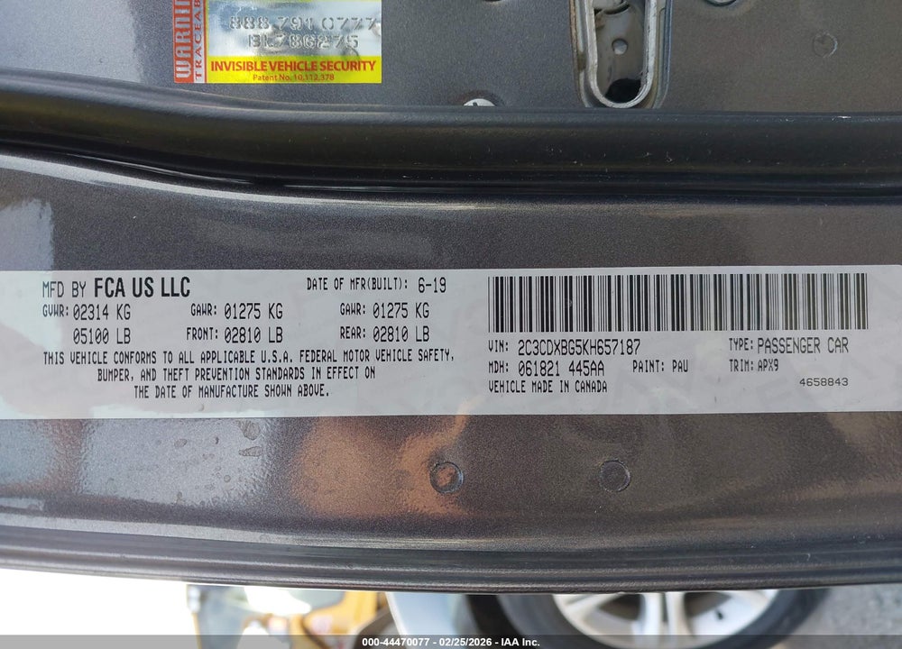 2019 DODGE CHARGER SXT RWD VIN: 2C3CDXBG5KH657187