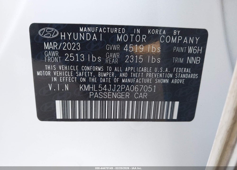 2023 HYUNDAI SONATA HYBRID LIMITED VIN: KMHL54JJ2PA067051