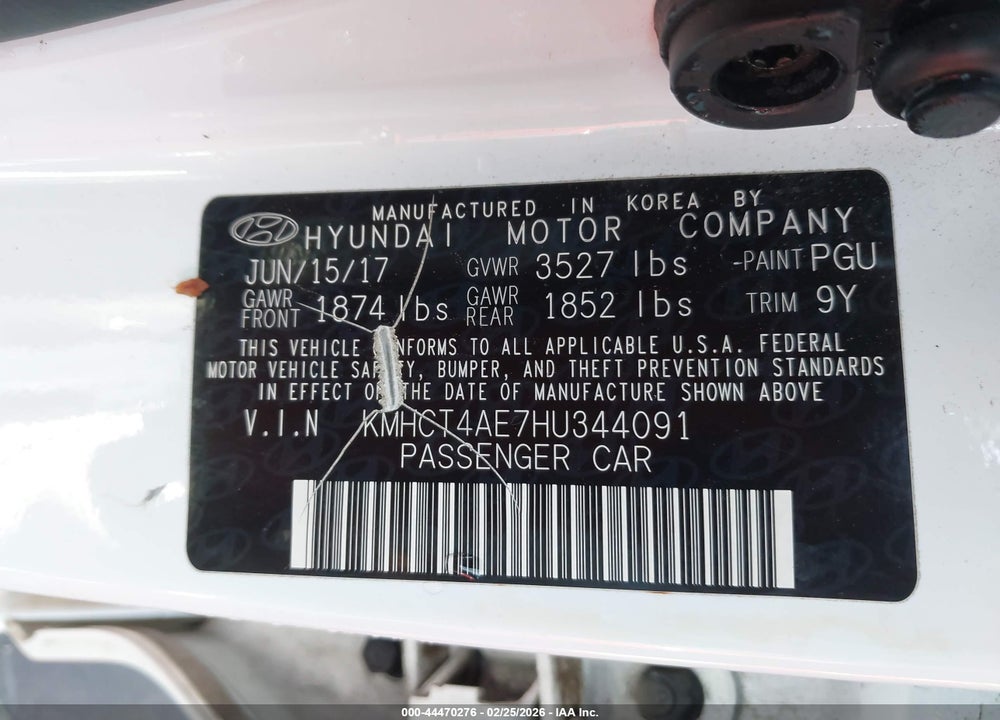 2017 HYUNDAI ACCENT VALUE EDITION VIN: KMHCT4AE7HU344091