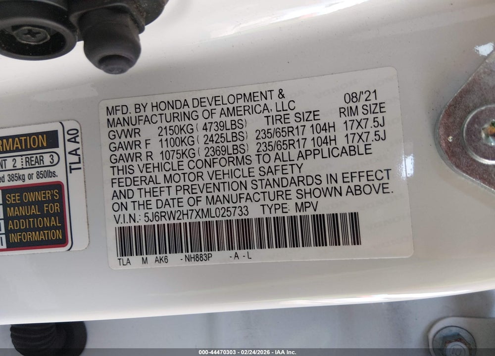 2021 HONDA CR-V AWD SPECIAL EDITION VIN: 5J6RW2H7XML025733