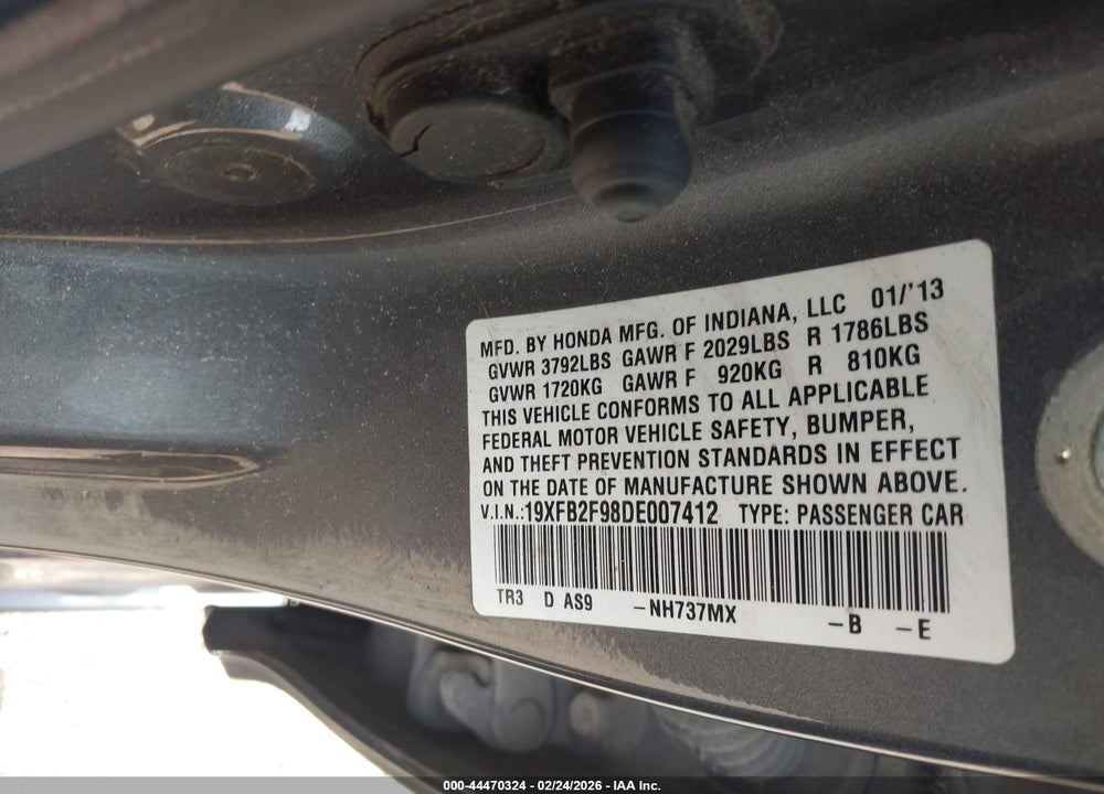 2013 HONDA CIVIC EX-L VIN: 19XFB2F98DE007412