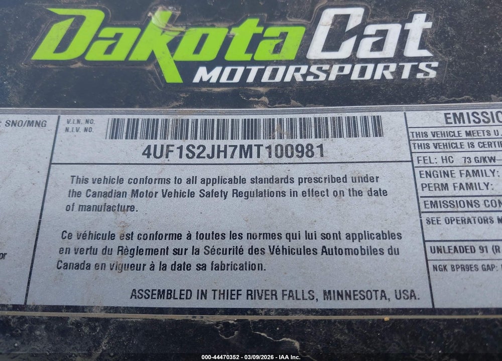 2021 ARCTIC CAT M8000 ALPHA ONE HARD VIN: 4UF1S2JH7MT100981