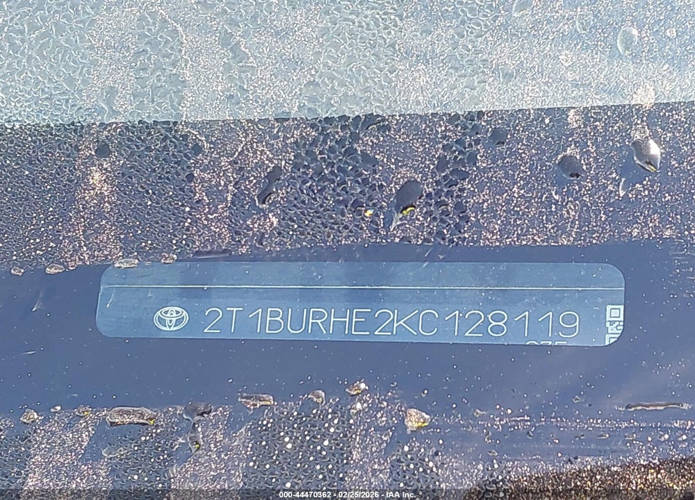 2019 TOYOTA COROLLA L/LE/SE/XLE/XSE VIN: 2T1BURHE2KC128119