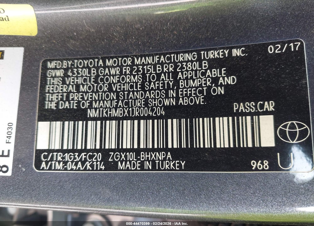 2018 TOYOTA C-HR XLE VIN: NMTKHMBX1JR004204