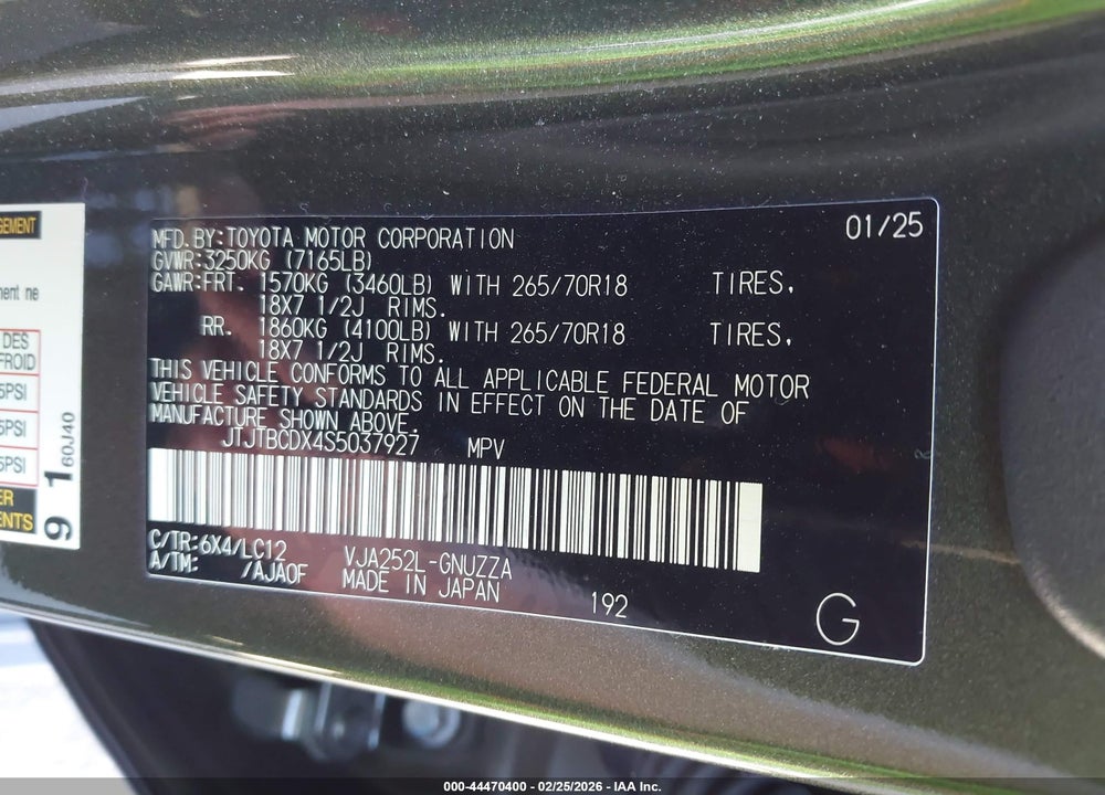 2025 LEXUS GX 550 OVERTRAIL+ VIN: JTJTBCDX4S5037927