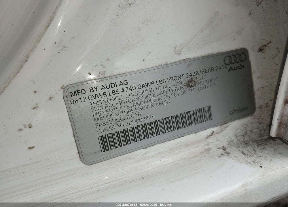 2013 AUDI A4 2.0T PREMIUM VIN: WAUEFAFL3DN009826