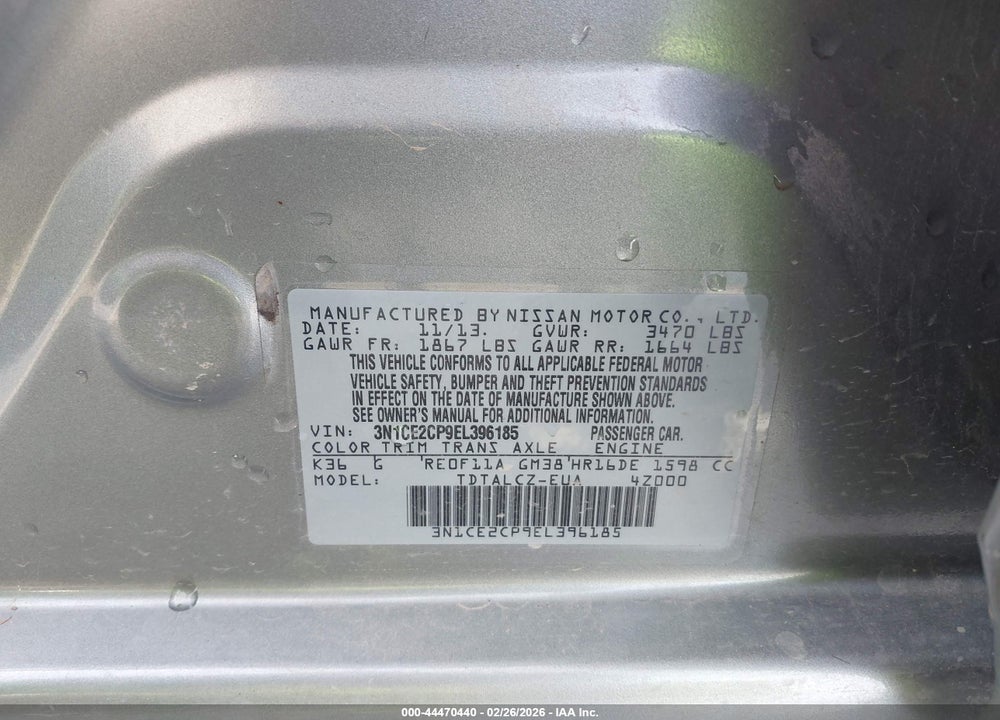 2014 NISSAN VERSA NOTE S PLUS VIN: 3N1CE2CP9EL396185