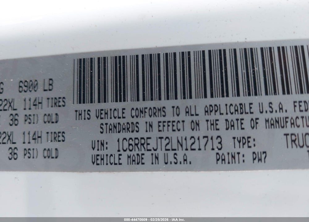 2020 RAM 1500 LAIE  4X2 5'7 BOX VIN: 1C6RREJT2LN121713