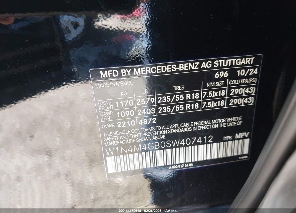 2025 MERCEDES-BENZ GLB 250 VIN: W1N4M4GB0SW407412