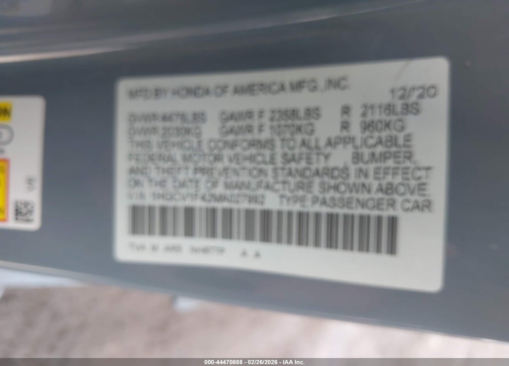 2021 HONDA ACCORD SPORT SPECIAL EDITION VIN: 1HGCV1F42MA027992