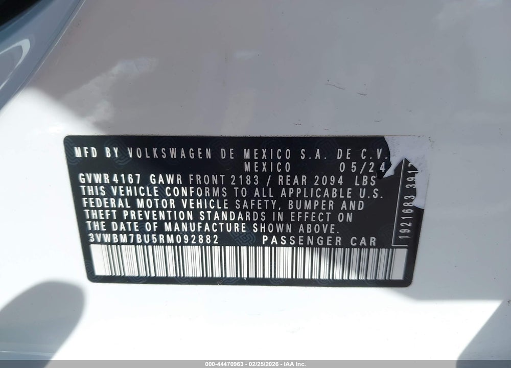 2024 VOLKSWAGEN JETTA 1.5T SPORT VIN: 3VWBM7BU5RM092882
