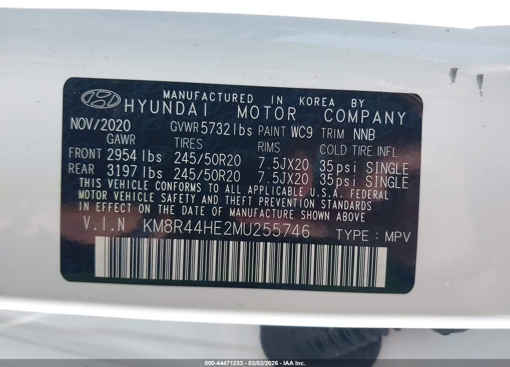 2021 HYUNDAI PALISADE SEL VIN: KM8R44HE2MU255746