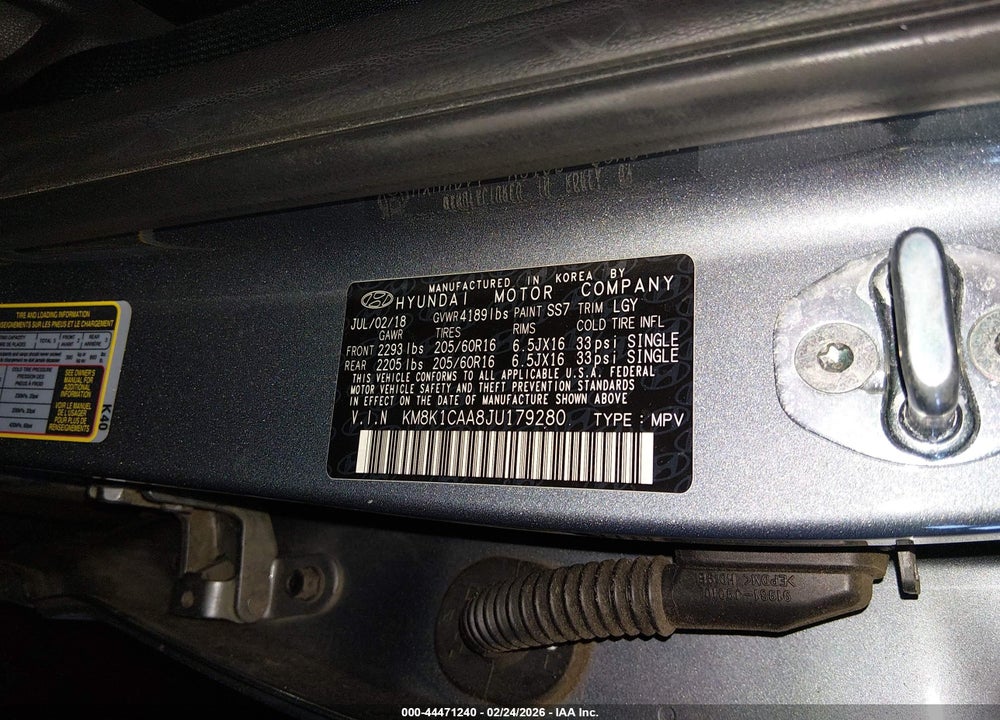 2018 HYUNDAI KONA SE VIN: KM8K1CAA8JU179280