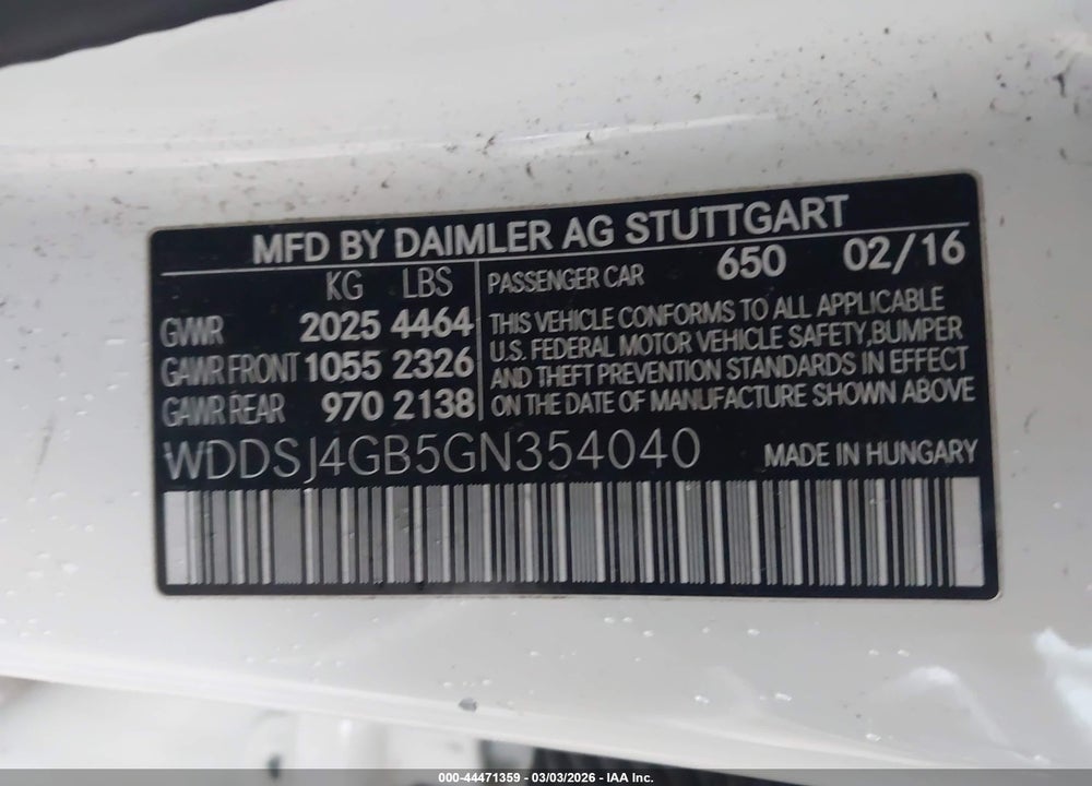2016 MERCEDES-BENZ CLA 250 4MATIC VIN: WDDSJ4GB5GN354040