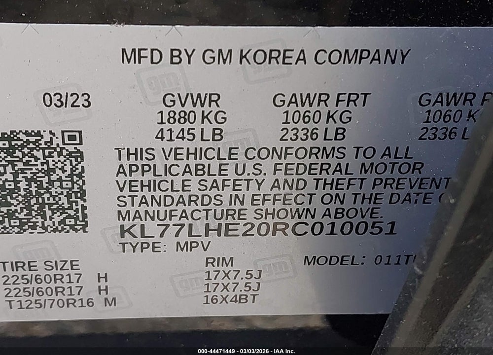 2024 CHEVROLET TRAX FWD LT VIN: KL77LHE20RC010051