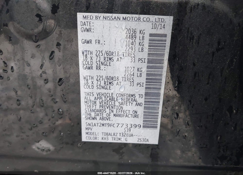 2015 NISSAN ROGUE SL VIN: 5N1AT2MT9FC773399