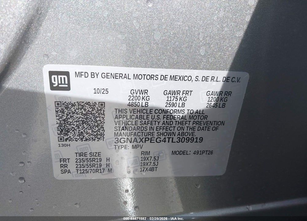 2026 CHEVROLET EQUINOX AWD LT VIN: 3GNAXPEG4TL309919