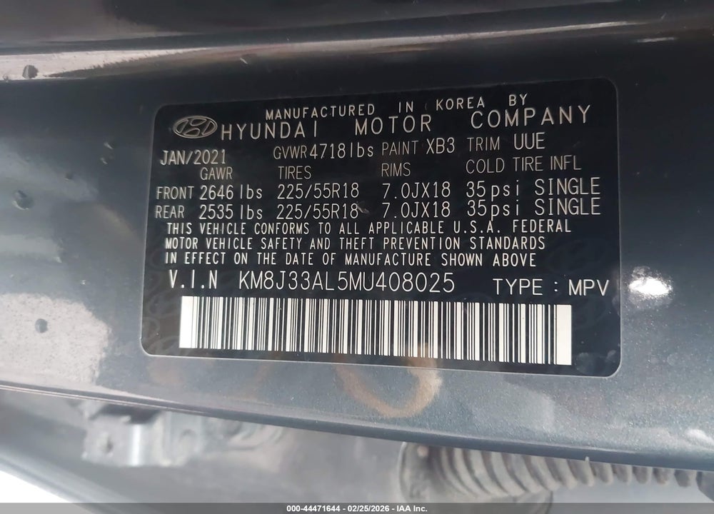 2021 HYUNDAI TUCSON ULTIMATE VIN: KM8J33AL5MU408025