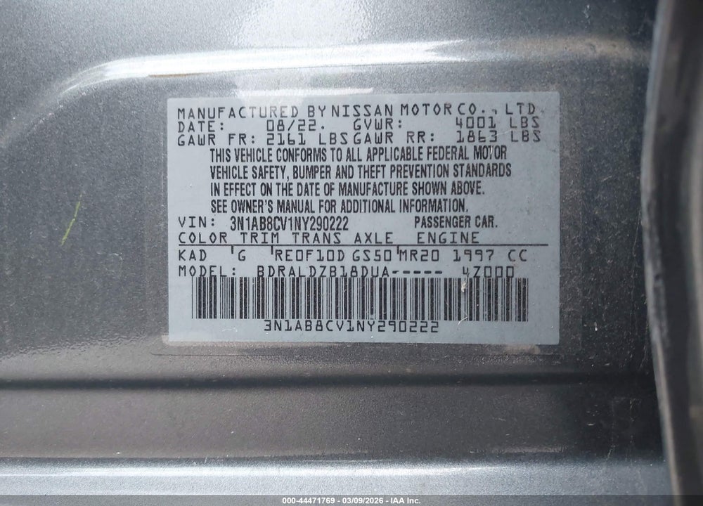 2022 NISSAN SENTRA SV XTRONIC CVT VIN: 3N1AB8CV1NY290222