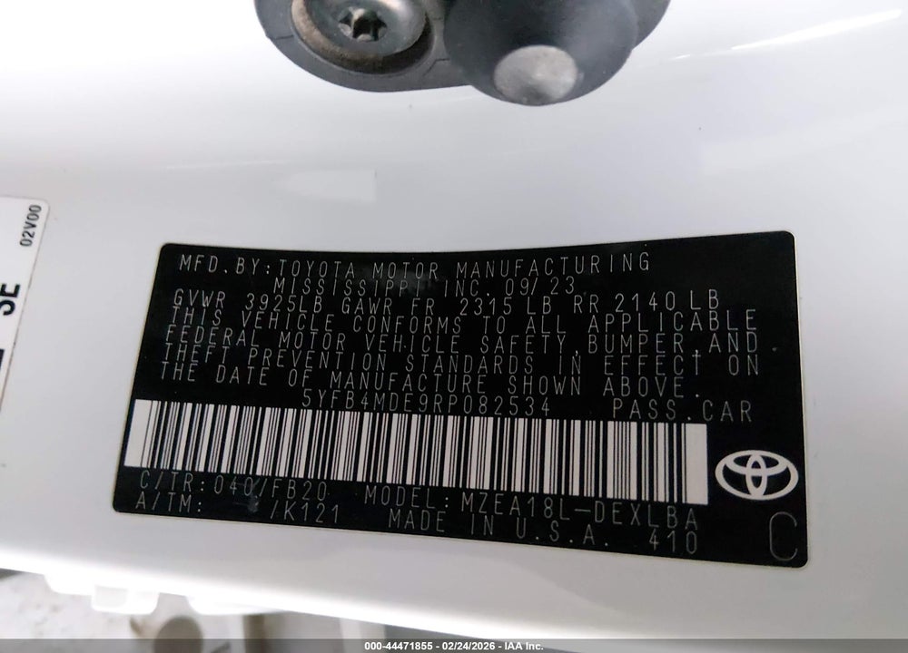 2024 TOYOTA COROLLA LE VIN: 5YFB4MDE9RP082534