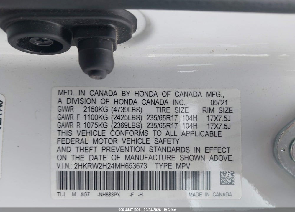 2021 HONDA CR-V AWD LX VIN: 2HKRW2H24MH653673
