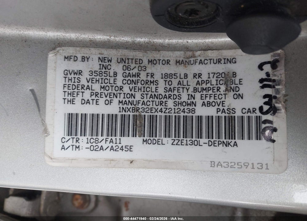 2004 TOYOTA COROLLA LE VIN: 1NXBR32EX4Z212438