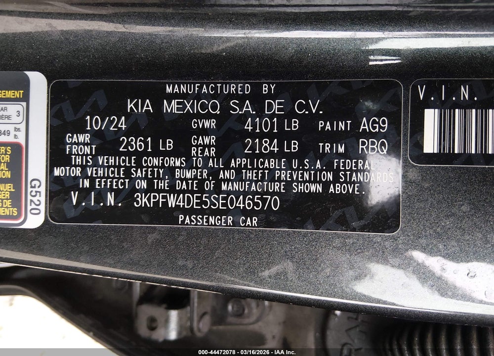 2025 KIA K4 GT-LINE VIN: 3KPFW4DE5SE046570