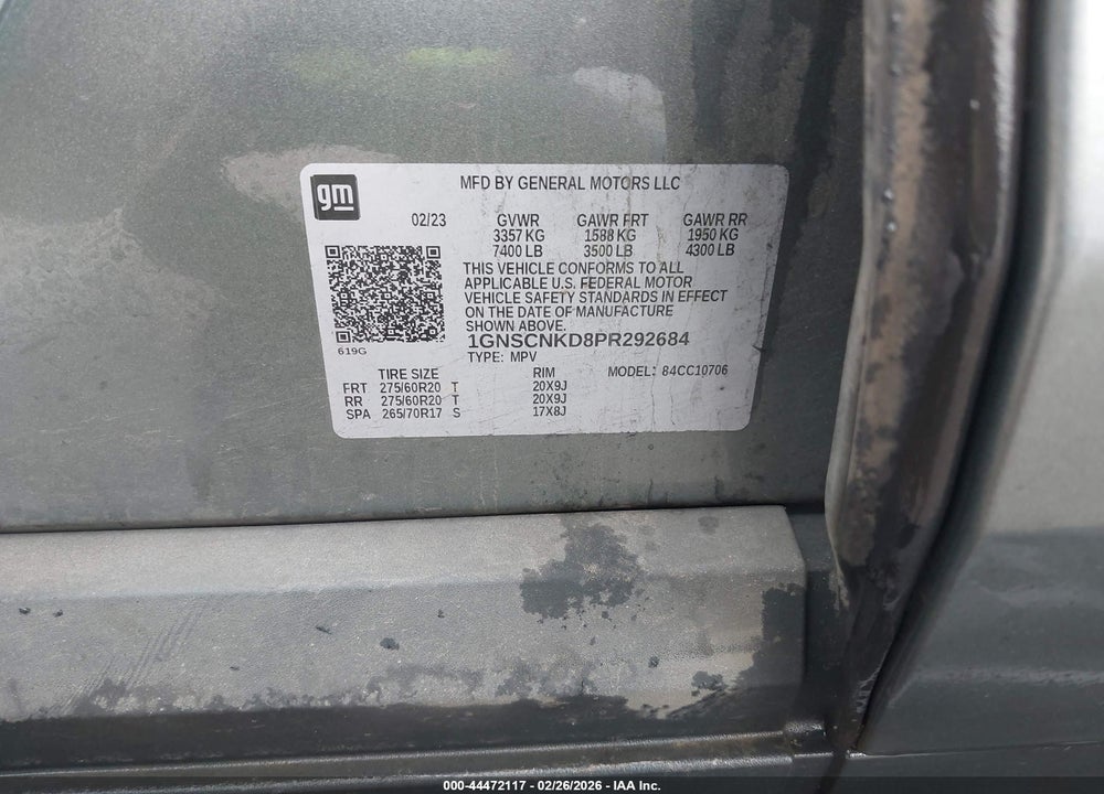 2023 CHEVROLET TAHOE 2WD LT VIN: 1GNSCNKD8PR292684