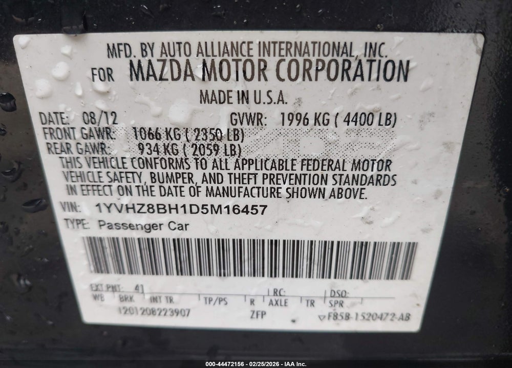 2013 MAZDA 6 I SPORT VIN: 1YVHZ8BH1D5M16457