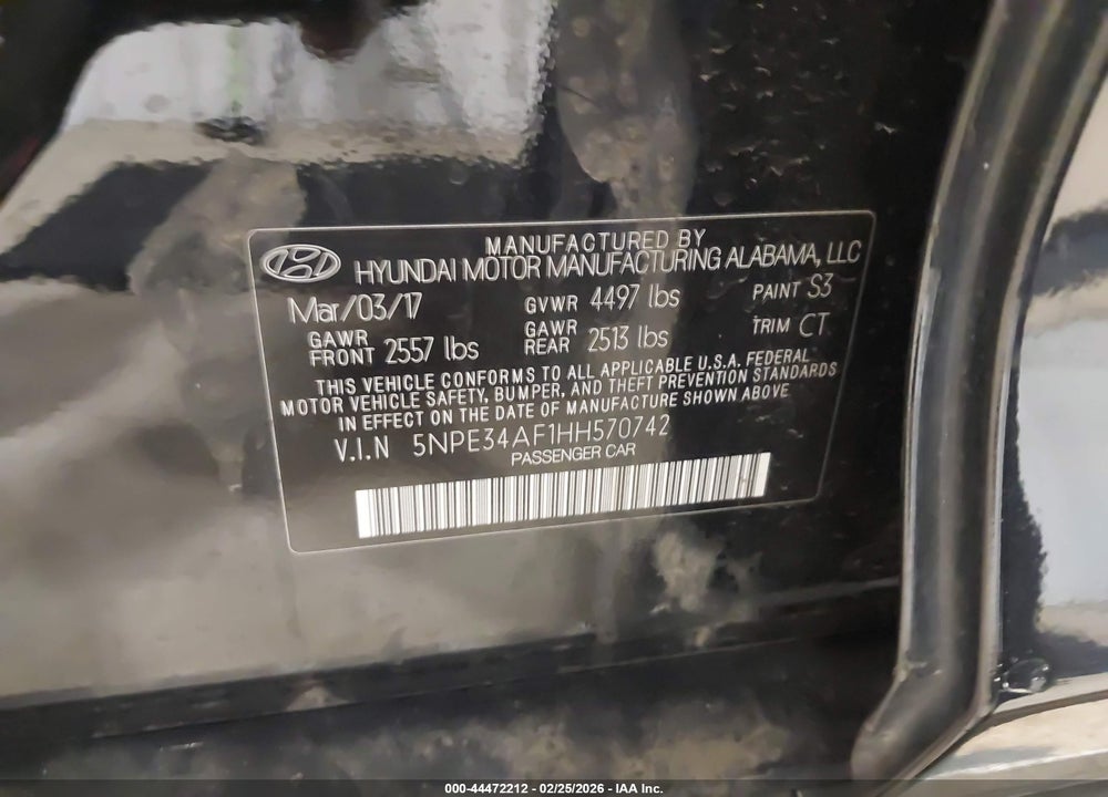 2017 HYUNDAI SONATA SPORT VIN: 5NPE34AF1HH570742