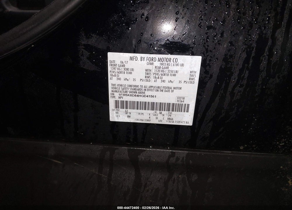 2017 FORD EXPLORER XLT VIN: 1FM5K8D84HGD41561