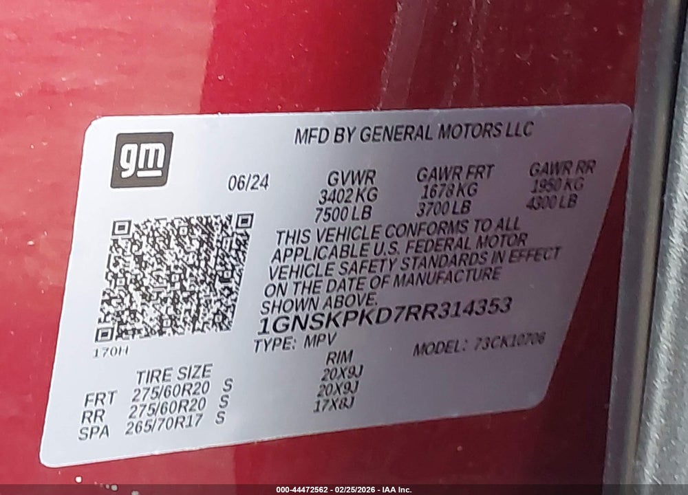 2024 CHEVROLET TAHOE 4WD Z71 VIN: 1GNSKPKD7RR314353
