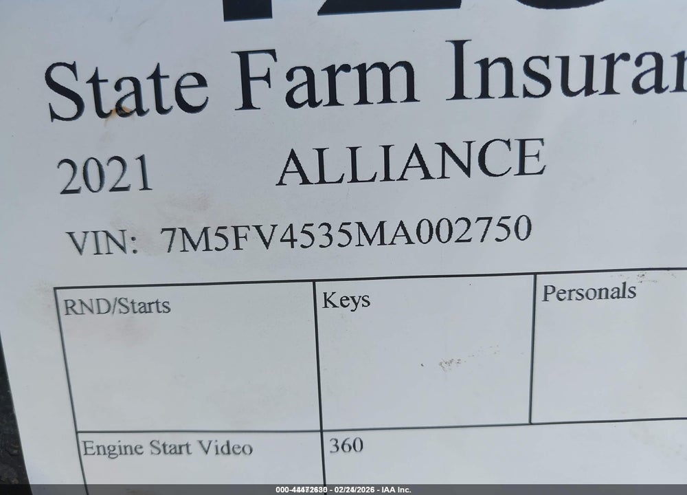 2021 ALLIANCE 40V13 VIN: 7M5FV4535MA002750