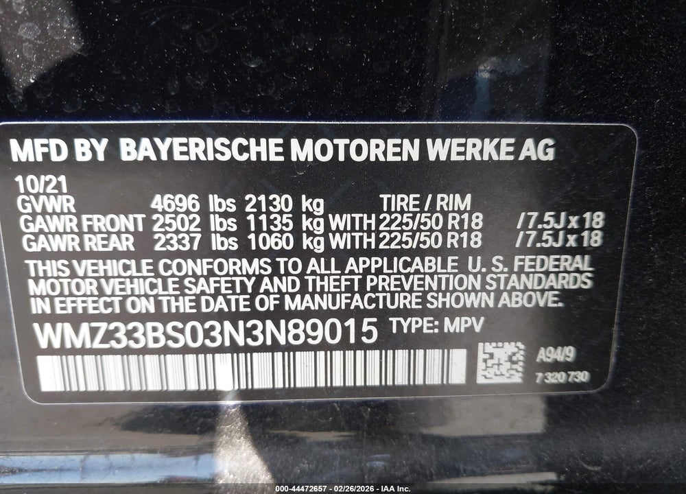 2022 MINI COUNTRYMAN JOHN COOPER WORKS VIN: WMZ33BS03N3N89015