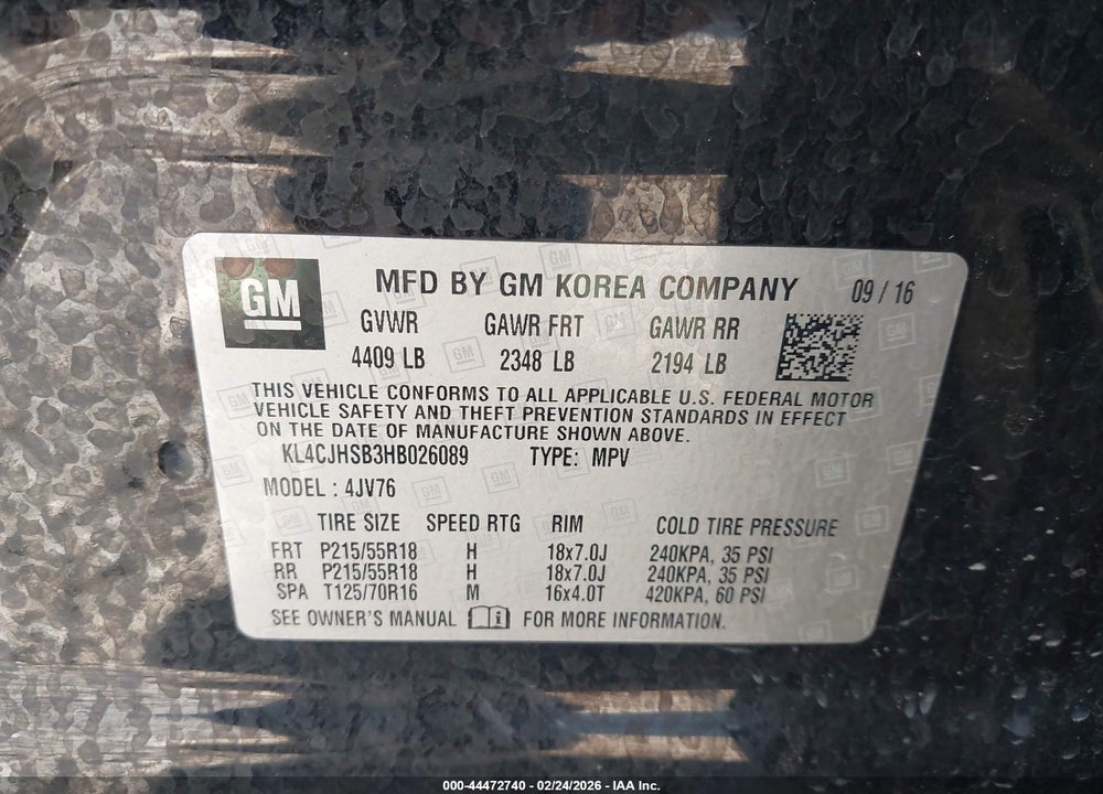 2017 BUICK ENCORE PREMIUM VIN: KL4CJHSB3HB026089