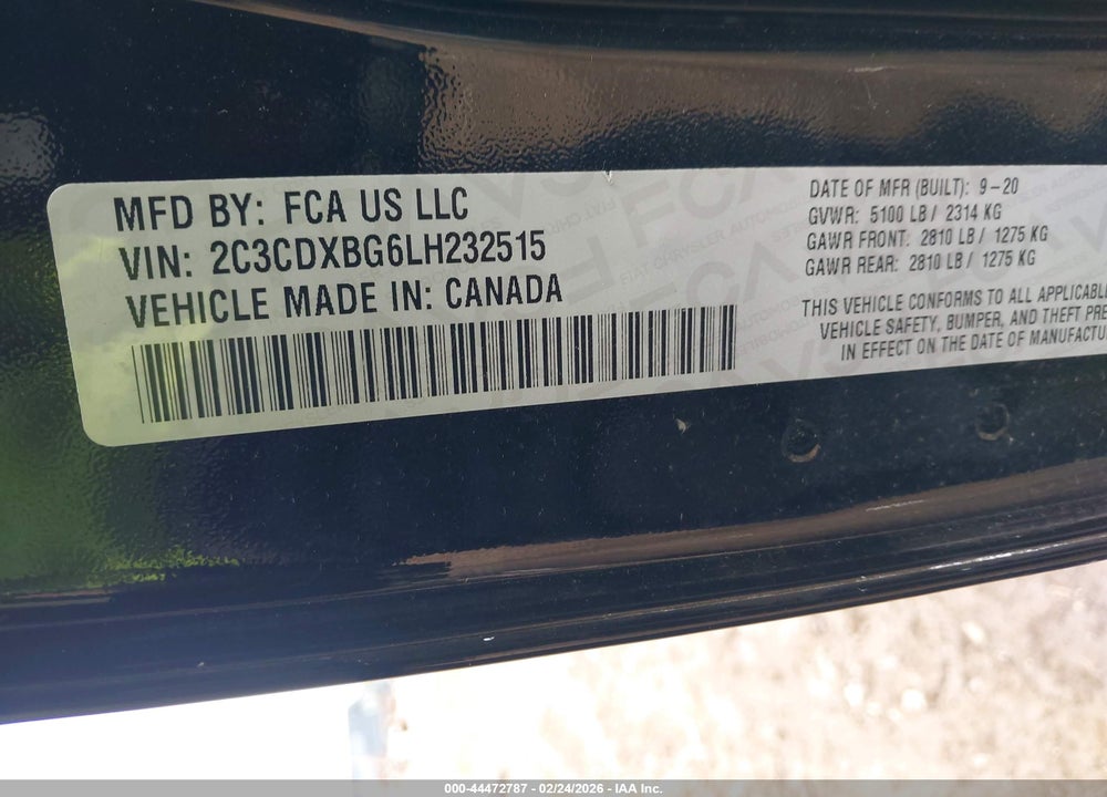 2020 DODGE CHARGER SXT RWD VIN: 2C3CDXBG6LH232515