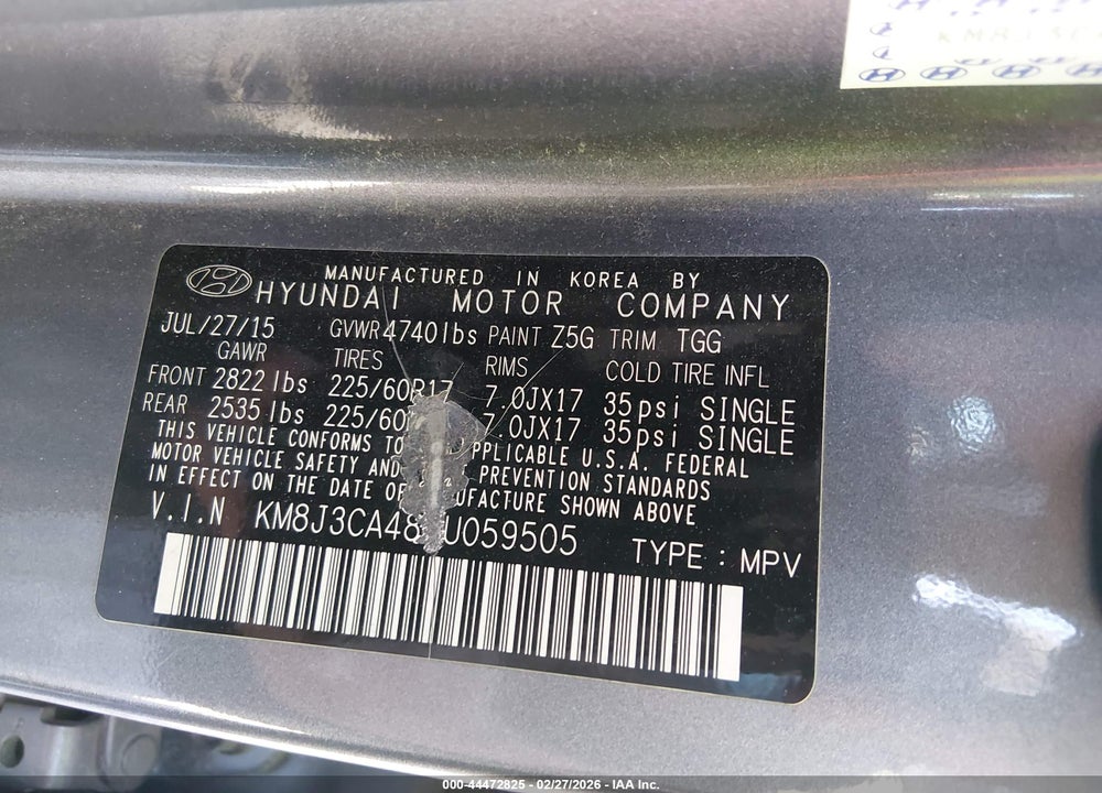 2016 HYUNDAI TUCSON SE VIN: KM8J3CA48GU059505