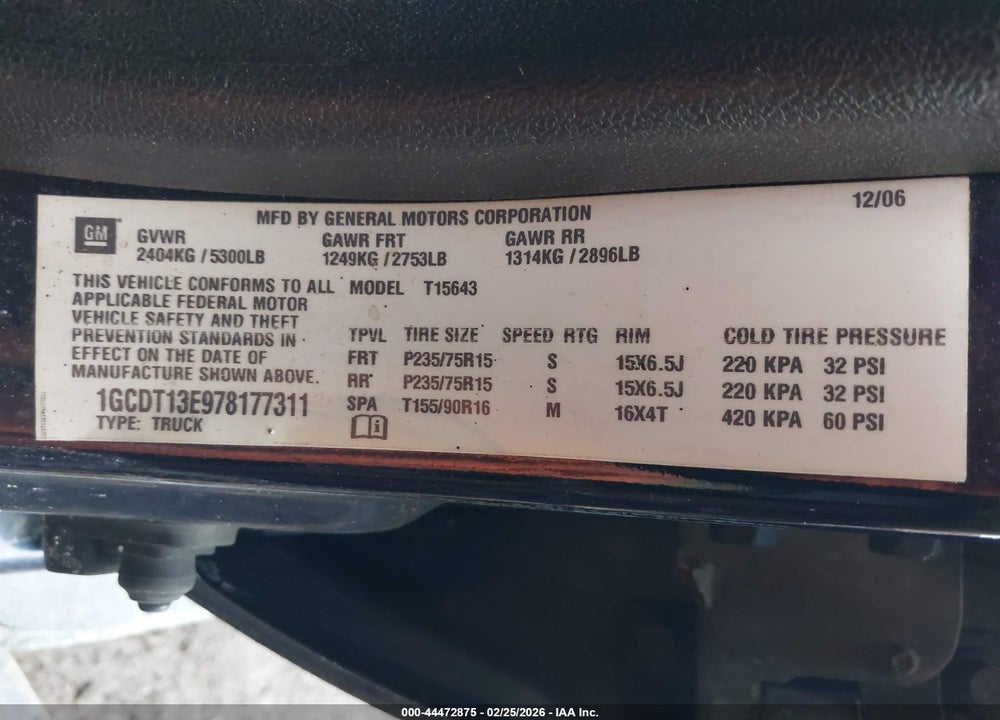 2007 CHEVROLET COLORADO LT VIN: 1GCDT13E978177311