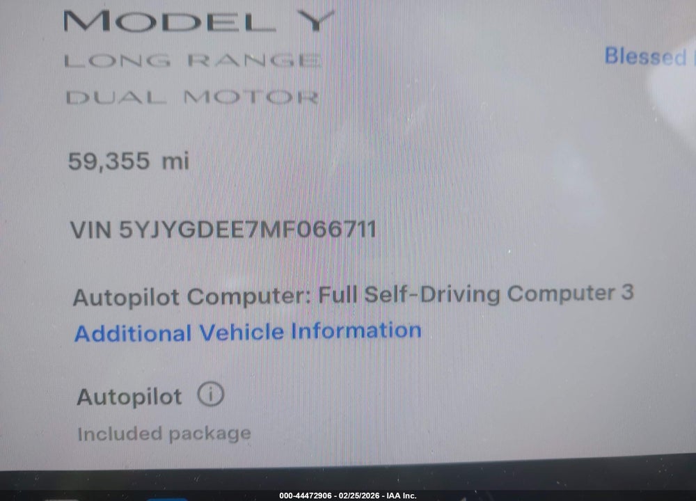 2021 TESLA MODEL Y LONG RANGE DUAL MOTOR ALL-WHEEL DRIVE VIN: 5YJYGDEE7MF066711