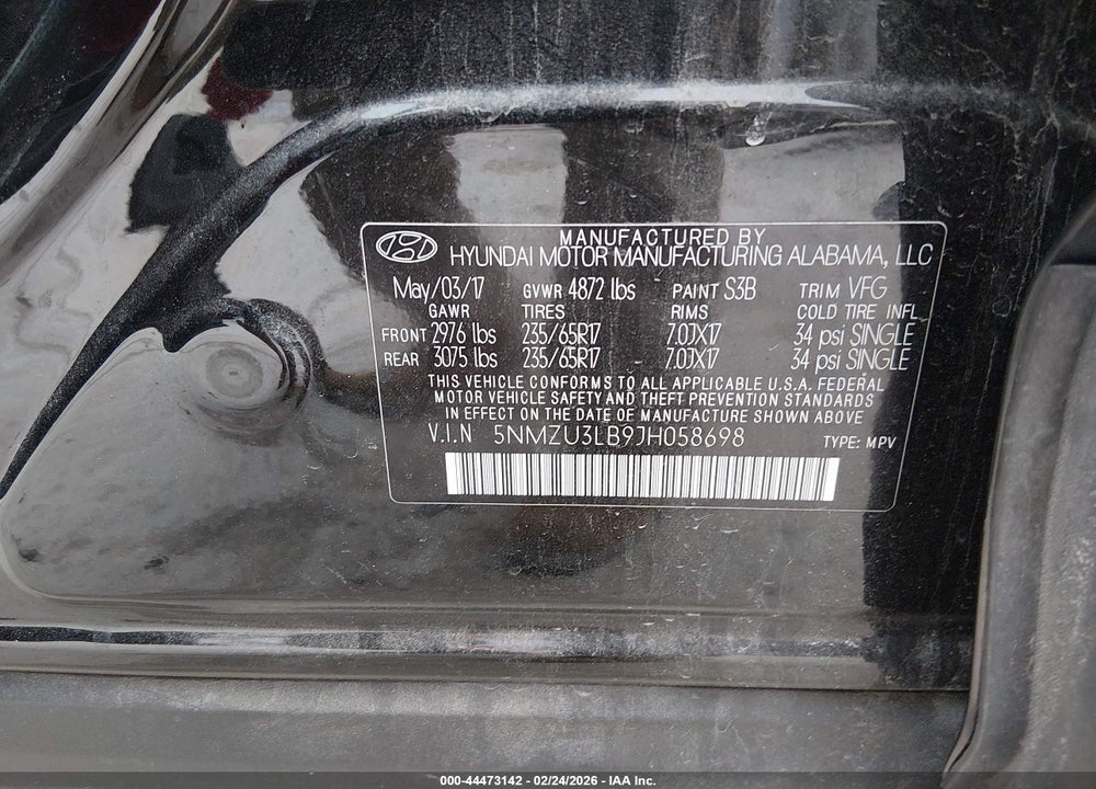 2018 HYUNDAI SANTA FE SPORT 2.4L VIN: 5NMZU3LB9JH058698