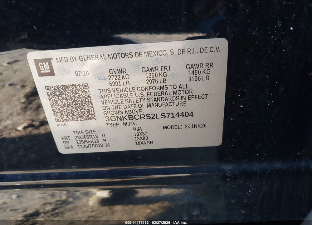 2020 CHEVROLET BLAZER 2LT VIN: 3GNKBCRS2LS714404