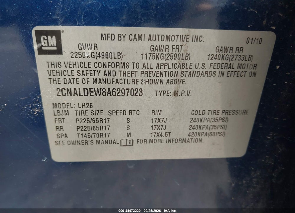 2010 CHEVROLET EQUINOX LT VIN: 2CNALDEW8A6297023