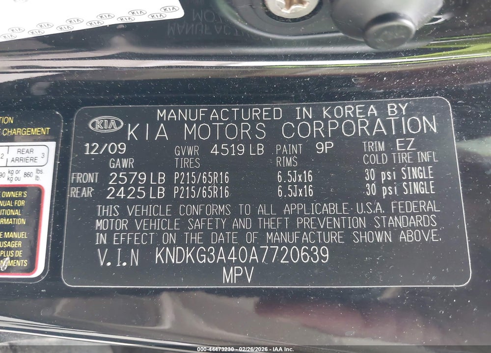 2010 KIA SPORTAGE LX VIN: KNDKG3A40A7720639
