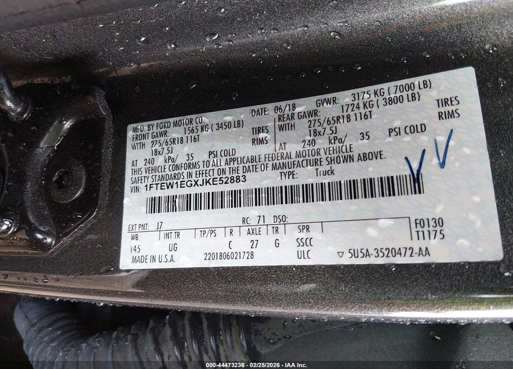 2018 FORD F-150 XLT VIN: 1FTEW1EGXJKE52883