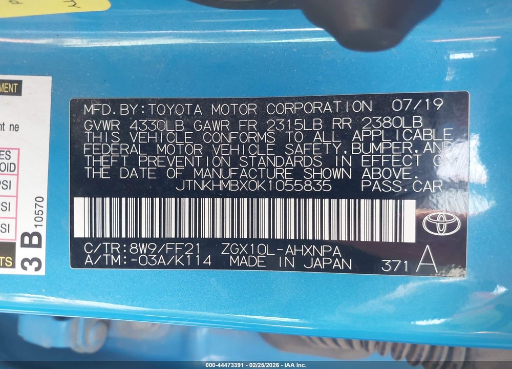 2019 TOYOTA C-HR XLE VIN: JTNKHMBX0K1055835