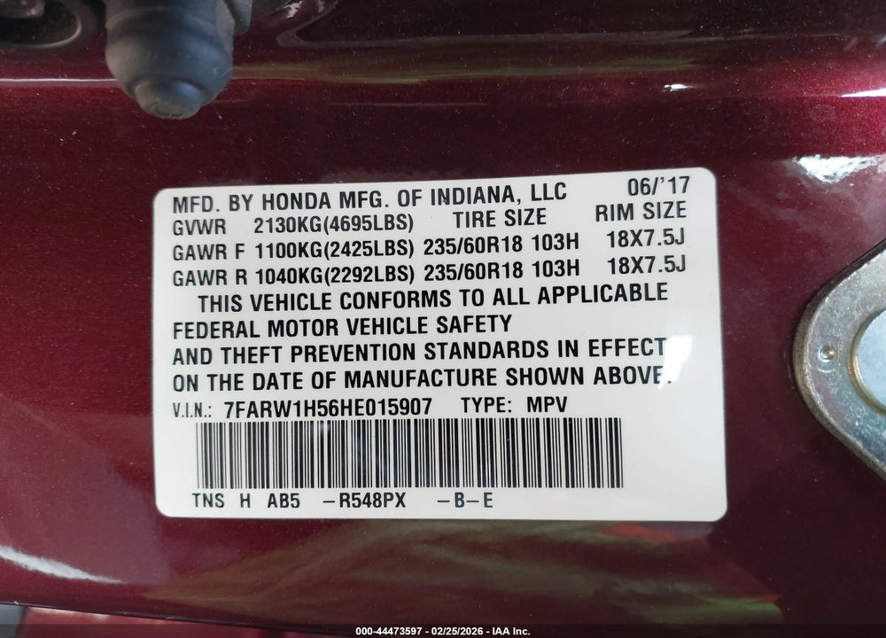 2017 HONDA CR-V EX VIN: 7FARW1H56HE015907