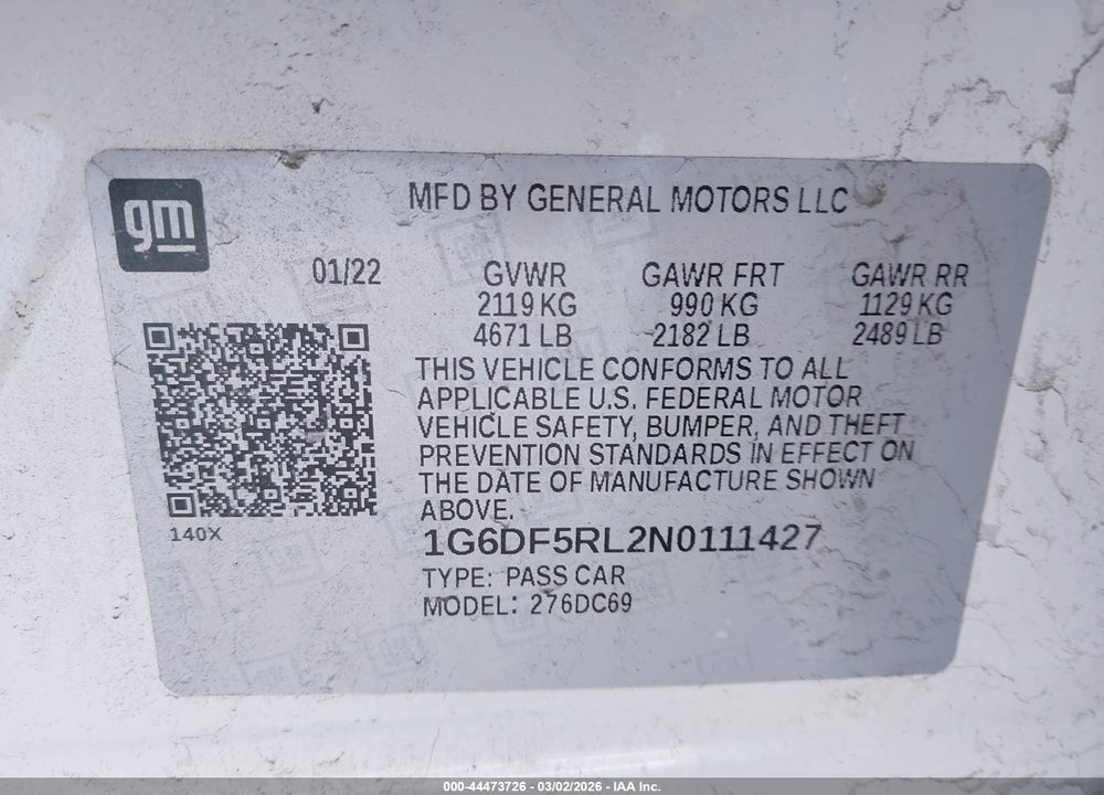 2022 CADILLAC CT4 PREMIUM LUXURY VIN: 1G6DF5RL2N0111427