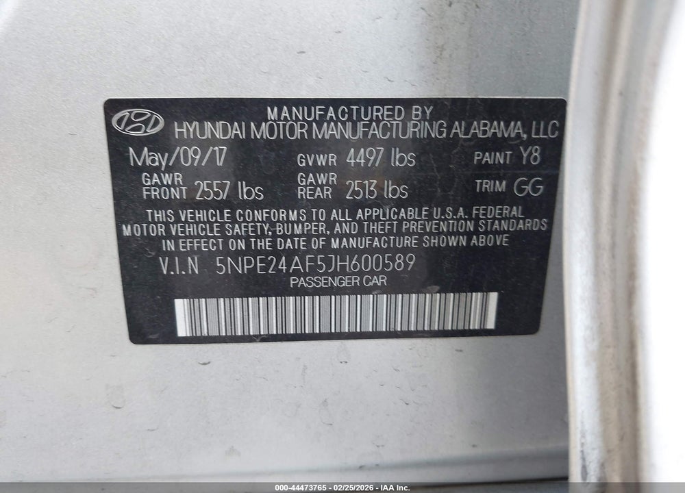 2018 HYUNDAI SONATA SE VIN: 5NPE24AF5JH600589