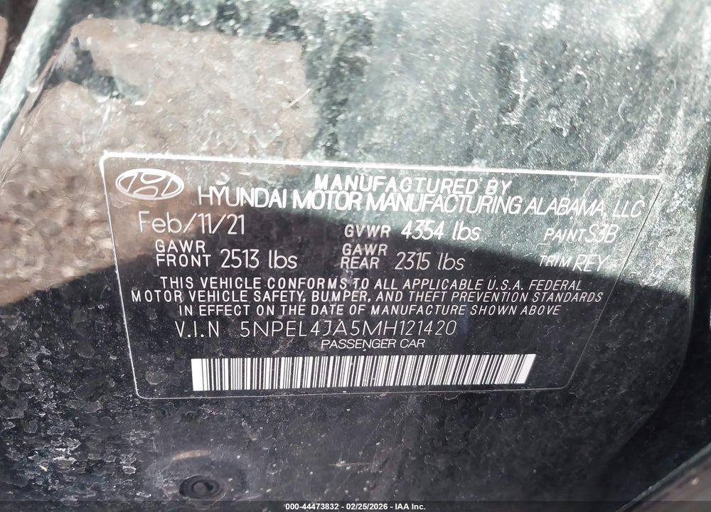 2021 HYUNDAI SONATA SEL VIN: 5NPEL4JA5MH121420