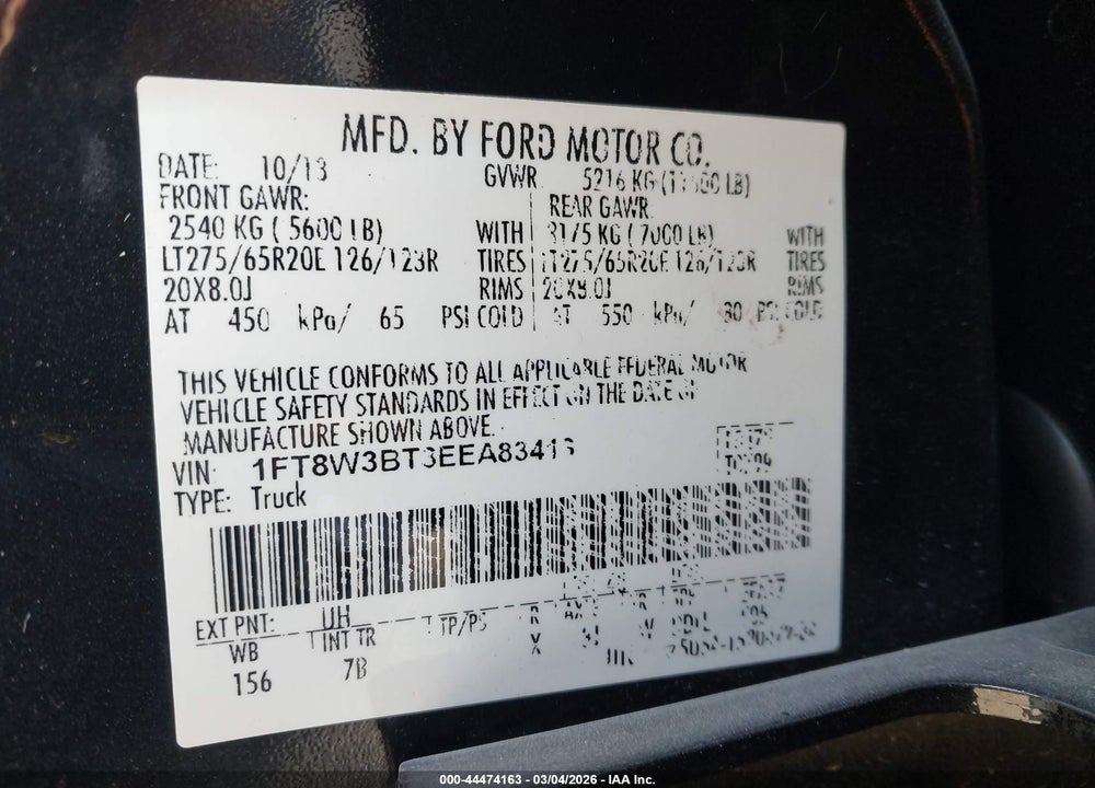 2014 FORD F-350 LARIAT VIN: 1FT8W3BT3EEA83413